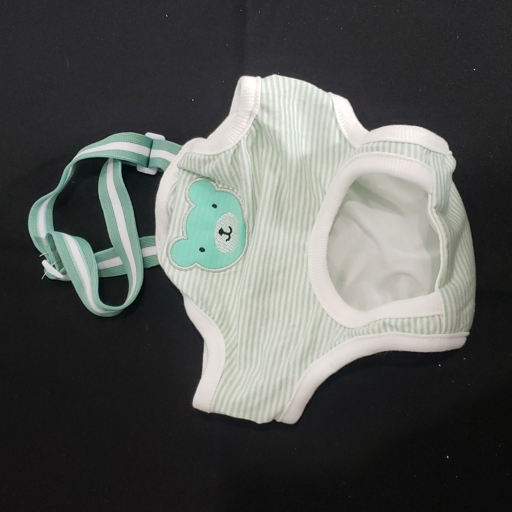 🤯3/$12 Female Dog Sanitary Pad Diaper Outfit Green w/ Bear NWOT Medium By Beans